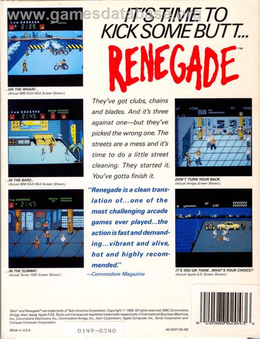 Renegade - Commodore Amiga - Artwork - Box Back