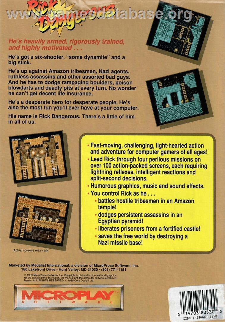 Rick Dangerous - Commodore Amiga - Artwork - Box Back