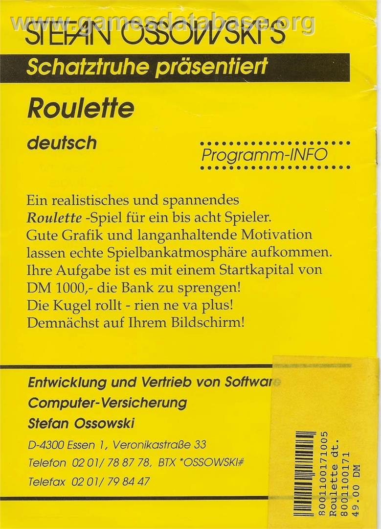 Roulette - Commodore Amiga - Artwork - Box Back