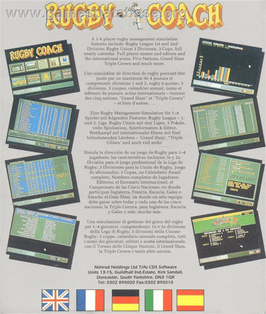 Rugby Coach - Commodore Amiga - Artwork - Box Back