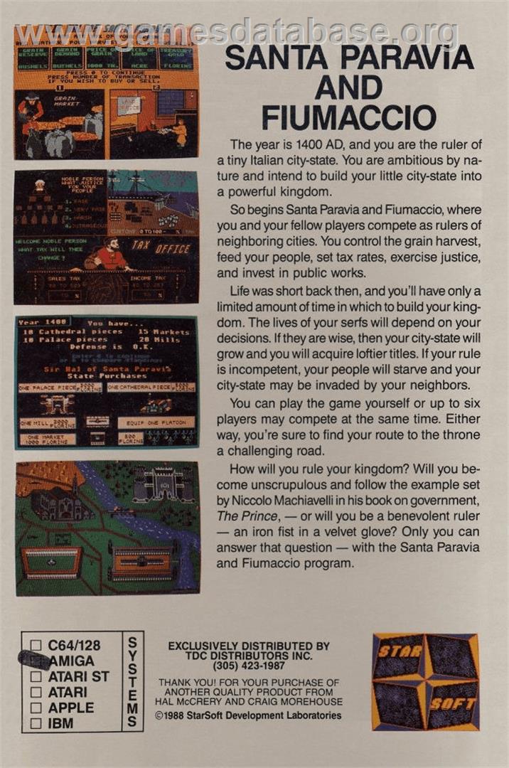 Santa Paravia and Fiumaccio - Commodore Amiga - Artwork - Box Back