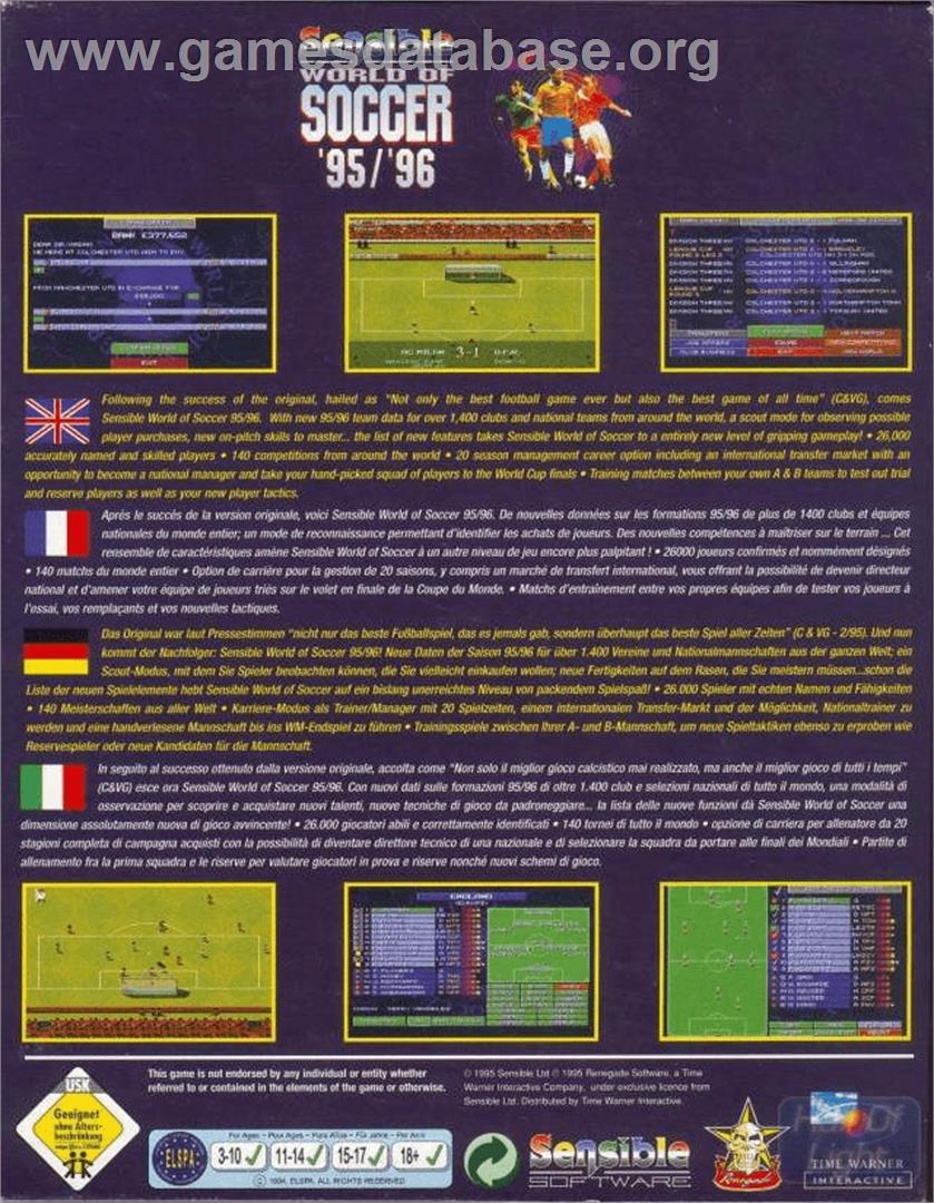 Sensible World of Soccer '95-'96 - Commodore Amiga - Artwork - Box Back