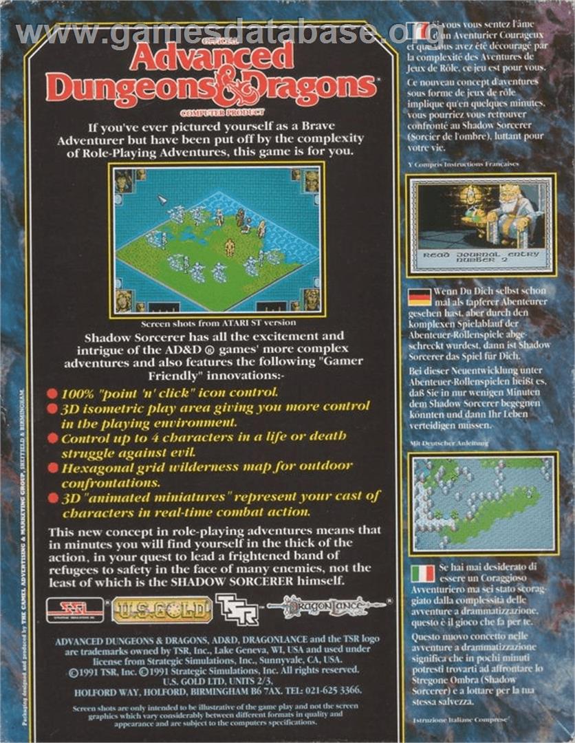 Shadow Sorcerer - Commodore Amiga - Artwork - Box Back