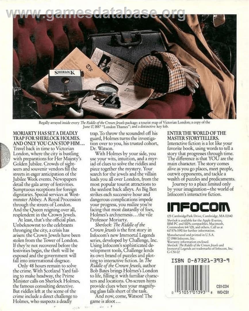 Sherlock: The Riddle of the Crown Jewels - Commodore Amiga - Artwork - Box Back