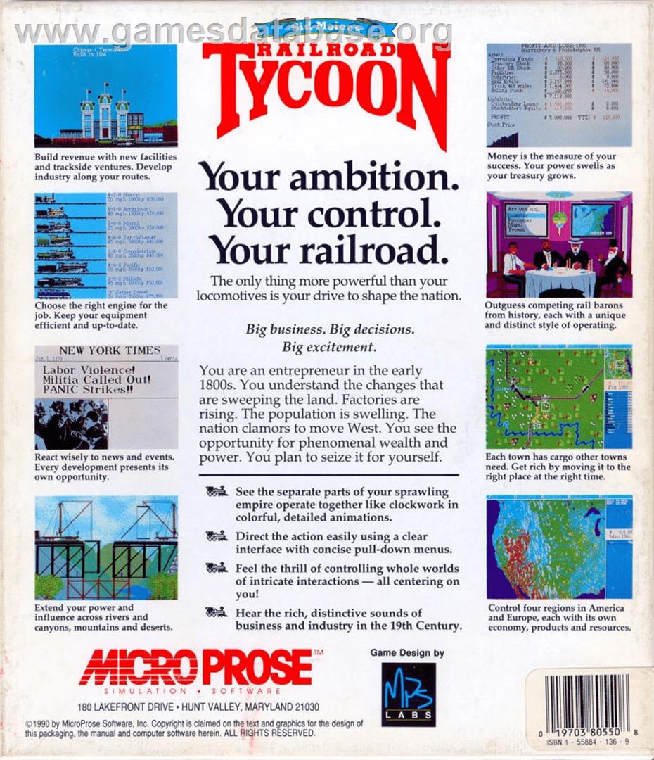 Sid Meier's Railroad Tycoon - Commodore Amiga - Artwork - Box Back