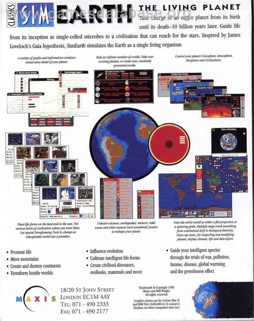 Simearth - The Living Planet - Commodore Amiga - Artwork - Box Back