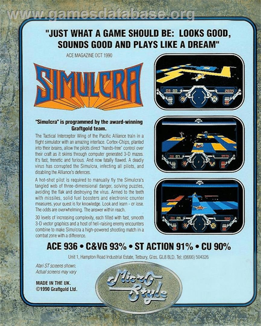 Simulcra - Commodore Amiga - Artwork - Box Back