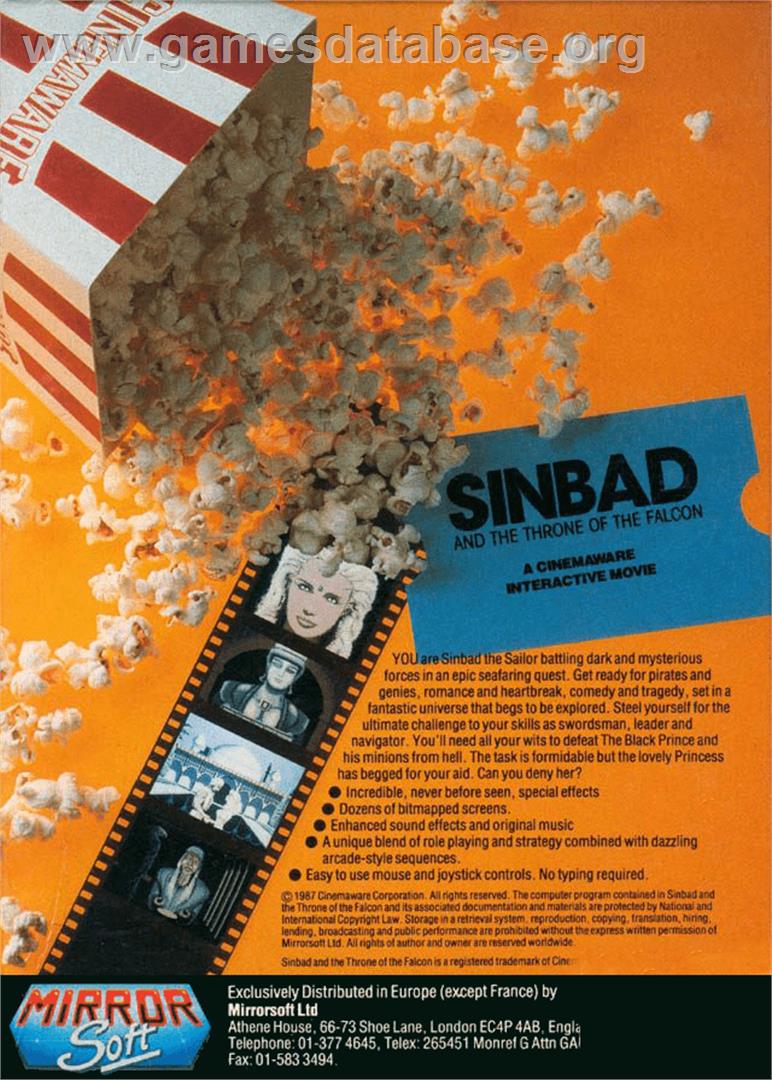 Sinbad and the Throne of the Falcon - Commodore Amiga - Artwork - Box Back