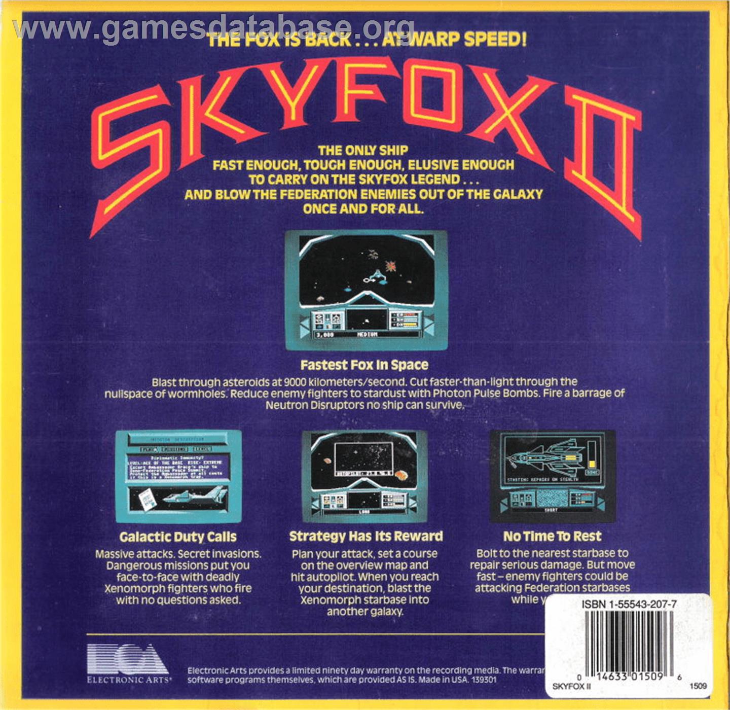 Skyfox II: The Cygnus Conflict - Commodore Amiga - Artwork - Box Back
