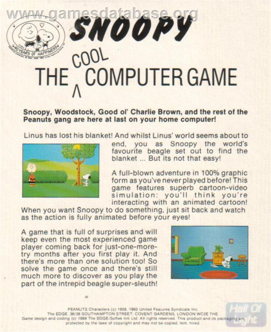 Snoopy - The Cool Computer Game - Commodore Amiga - Artwork - Box Back