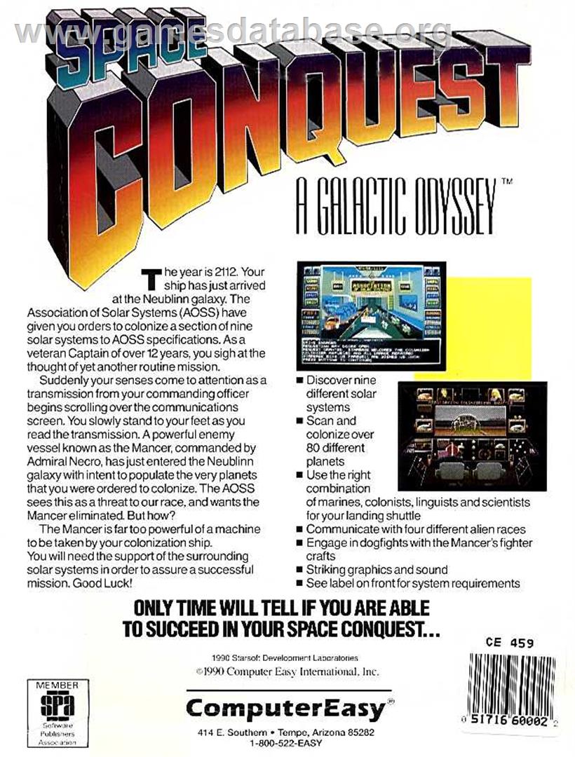 Space Conquest: A Galactic Odyssey - Commodore Amiga - Artwork - Box Back
