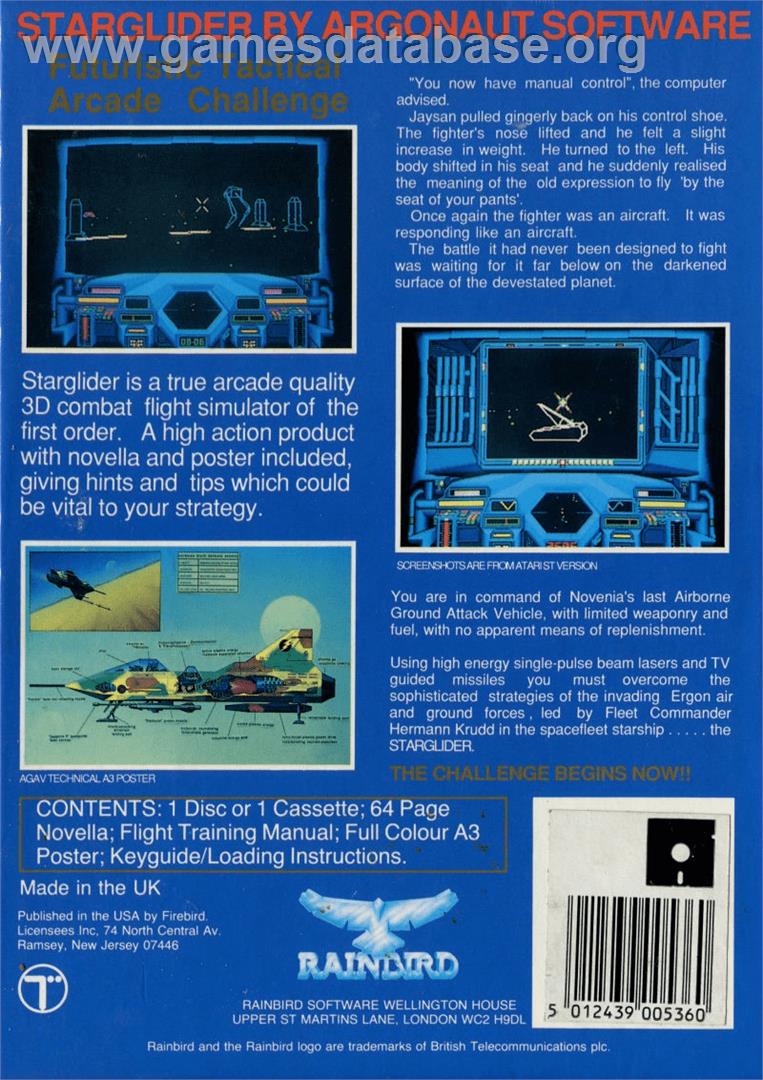 Starglider - Commodore Amiga - Artwork - Box Back