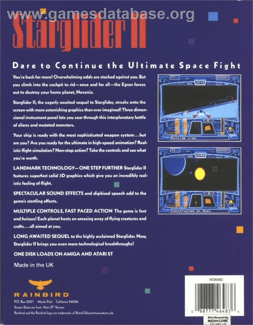Starglider 2 - Commodore Amiga - Artwork - Box Back