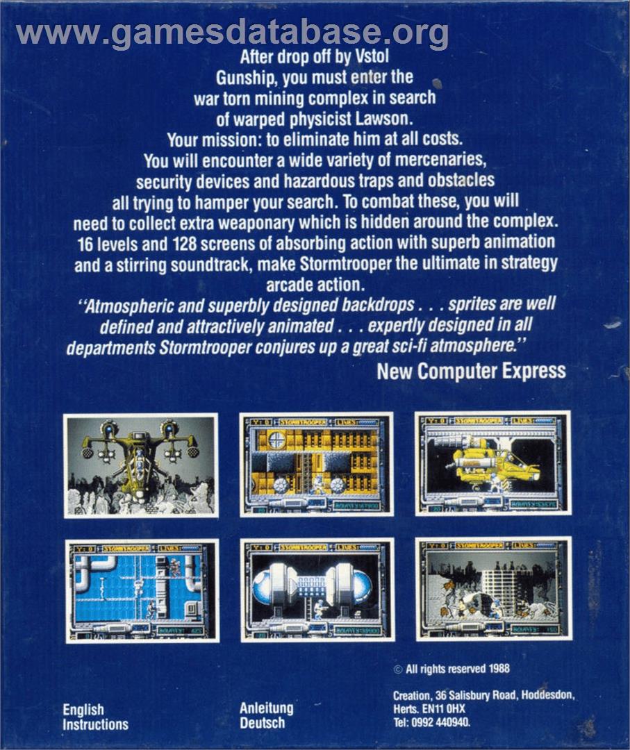 Stormtrooper - Commodore Amiga - Artwork - Box Back