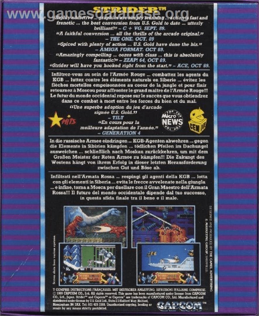 Strider - Commodore Amiga - Artwork - Box Back