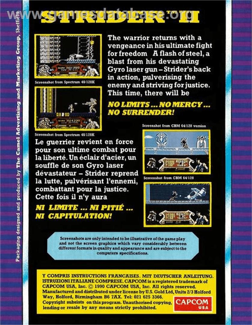 Strider 2 - Commodore Amiga - Artwork - Box Back