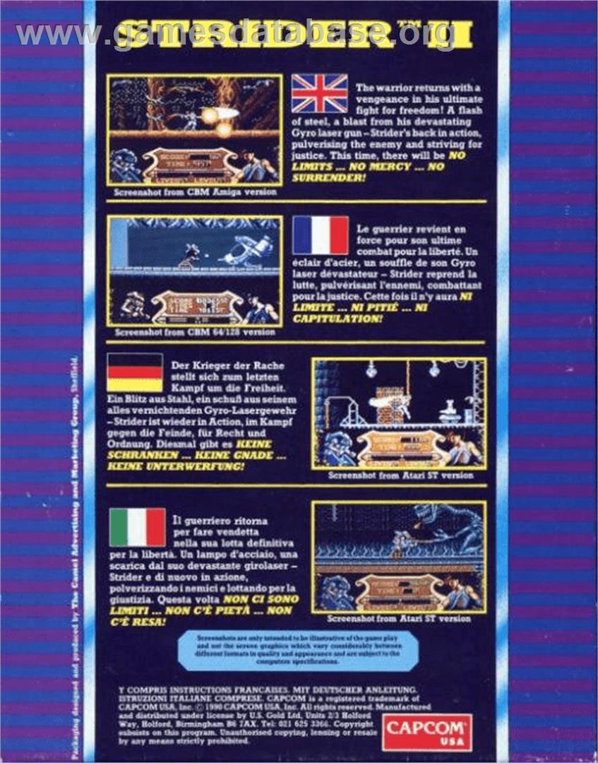 Strider 2 - Commodore Amiga - Artwork - Box Back