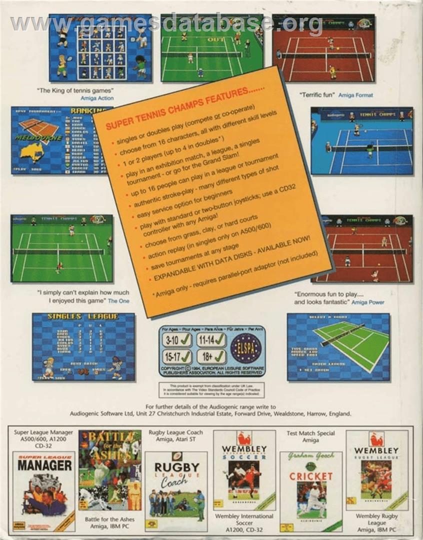 Super Tennis Champs - Commodore Amiga - Artwork - Box Back