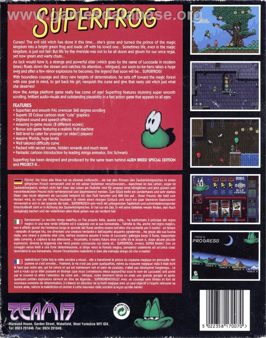 Superfrog - Commodore Amiga - Artwork - Box Back