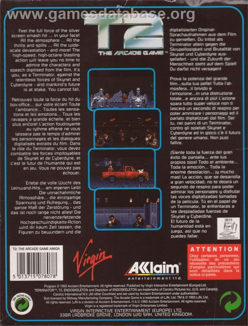 T2 - The Arcade Game - Commodore Amiga - Artwork - Box Back