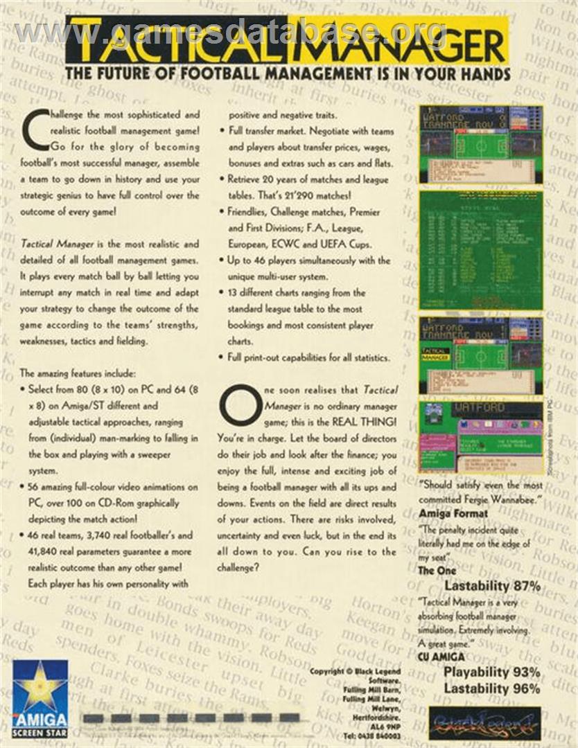 Tactical Manager - Commodore Amiga - Artwork - Box Back