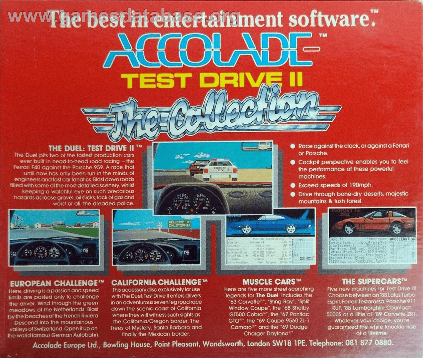 Test Drive II: The Collection - Commodore Amiga - Artwork - Box Back