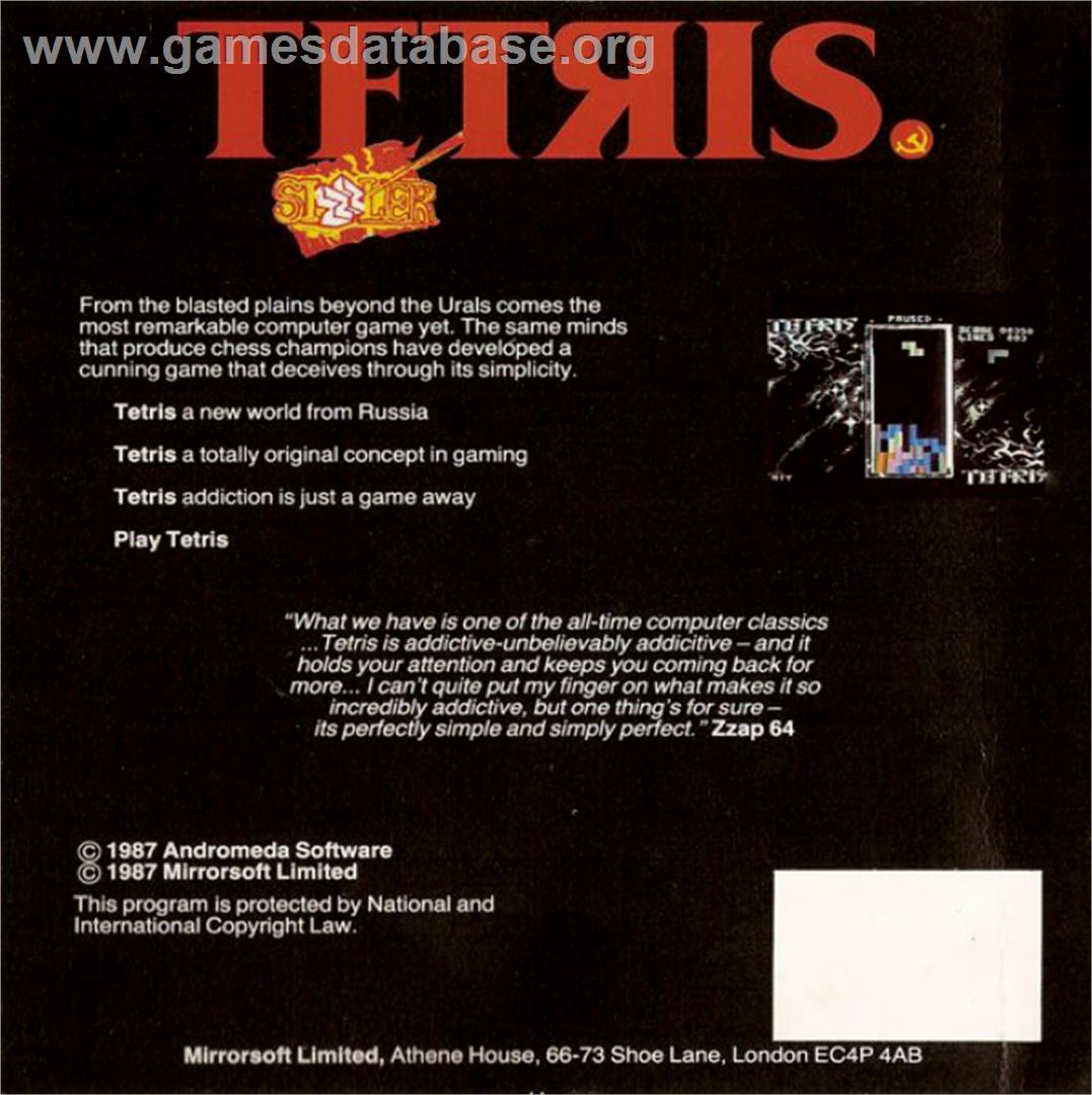 Tetris (Mirrorsoft) - Commodore Amiga - Artwork - Box Back