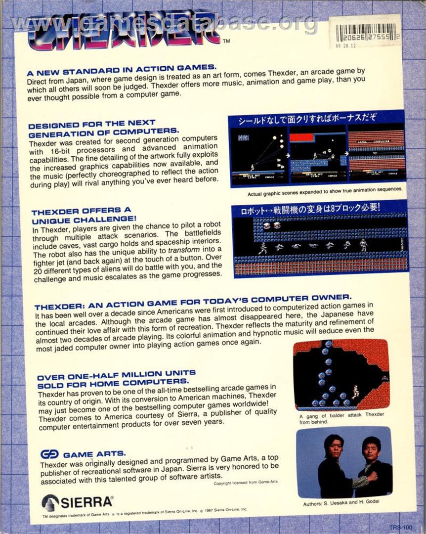 Thexder - Commodore Amiga - Artwork - Box Back