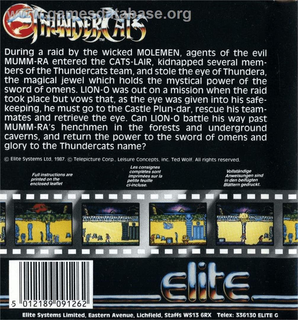 Thunder Cats - Commodore Amiga - Artwork - Box Back