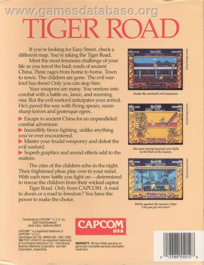 Tiger Road - Commodore Amiga - Artwork - Box Back
