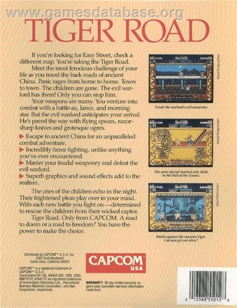 Tiger Road - Commodore Amiga - Artwork - Box Back