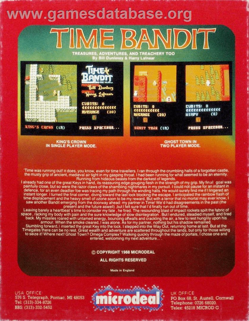 Time Bandit - Commodore Amiga - Artwork - Box Back