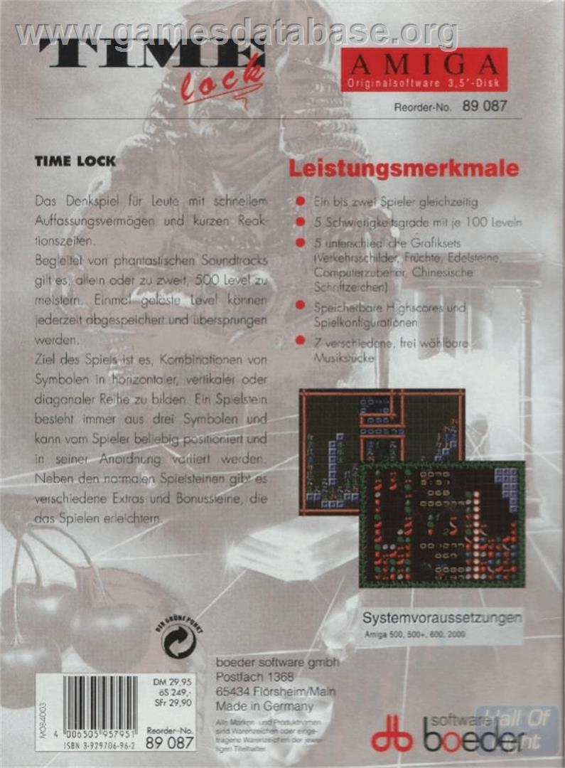 Time Lock - Commodore Amiga - Artwork - Box Back