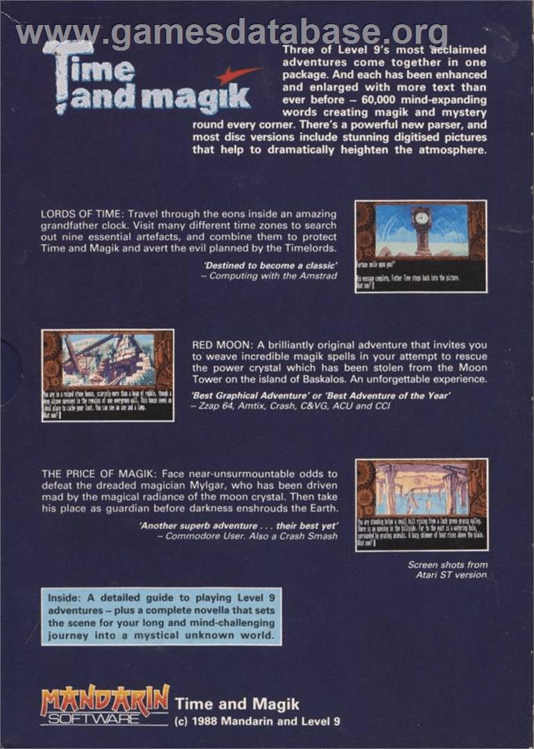 Time and Magik: The Trilogy - Commodore Amiga - Artwork - Box Back