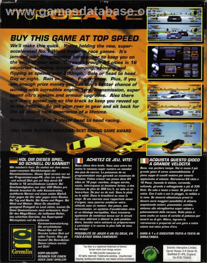 Top Gear 2 - Commodore Amiga - Artwork - Box Back