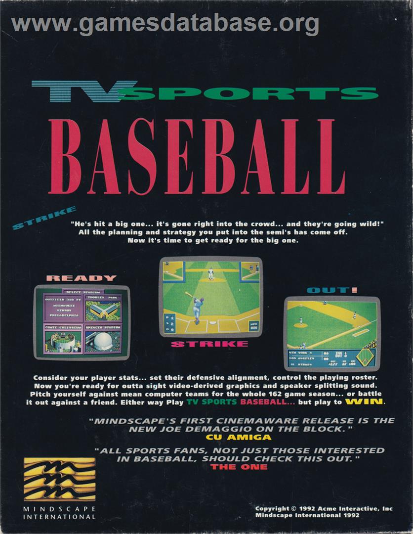 Tv Sports Baseball - Commodore Amiga - Artwork - Box Back