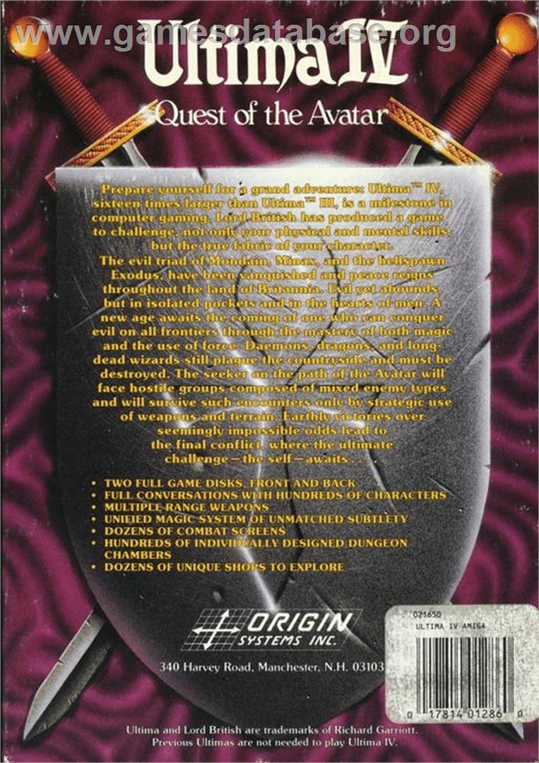 Ultima IV: Quest of the Avatar - Commodore Amiga - Artwork - Box Back