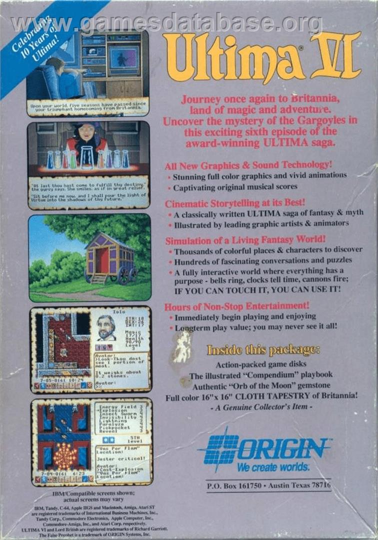 Ultima VI: The False Prophet - Commodore Amiga - Artwork - Box Back