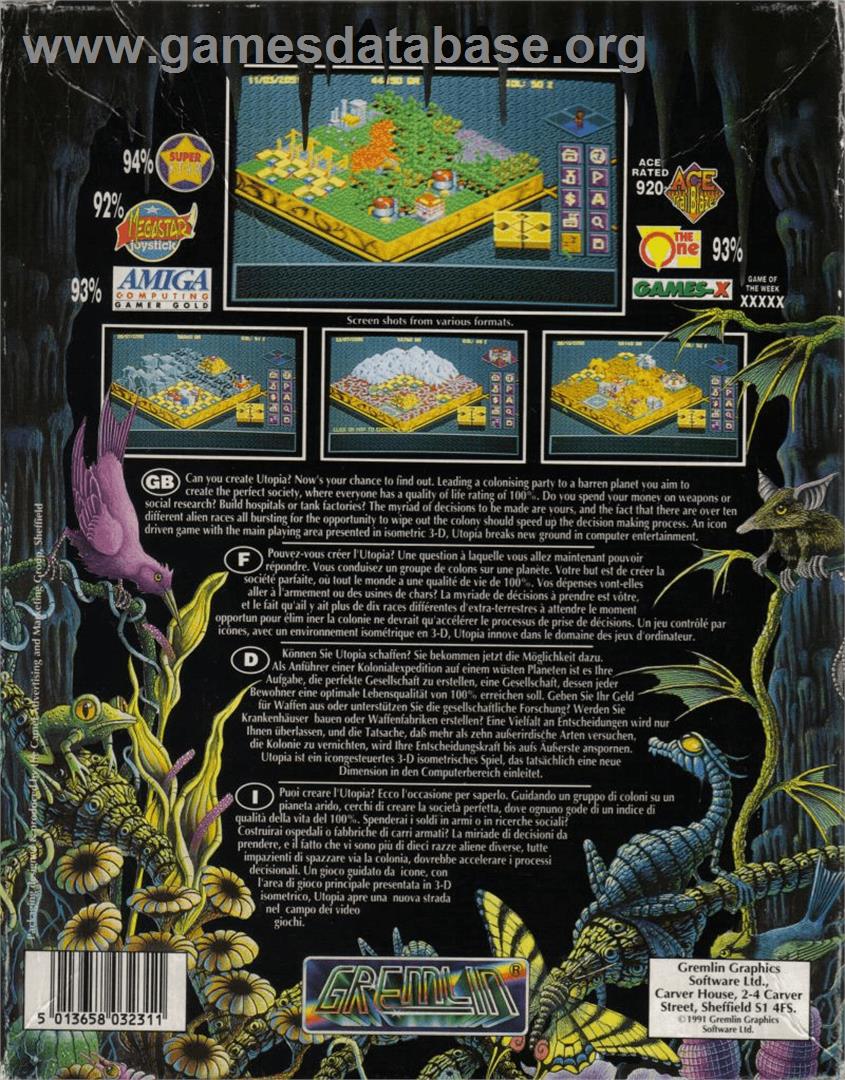 Utopia: The Creation of a Nation - Commodore Amiga - Artwork - Box Back
