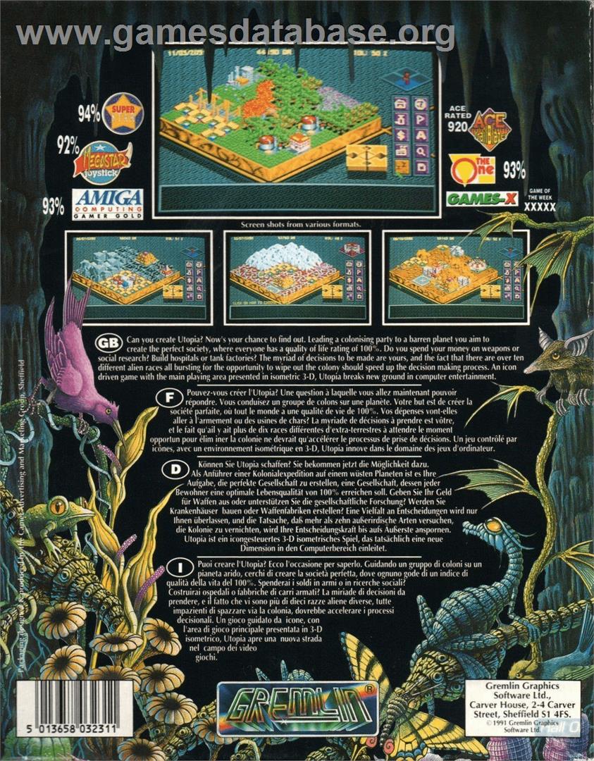 Utopia: The New Worlds - Commodore Amiga - Artwork - Box Back