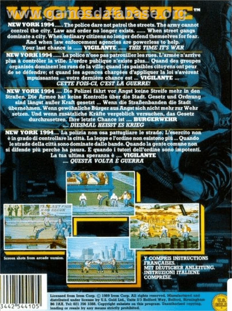 Vigilante - Commodore Amiga - Artwork - Box Back