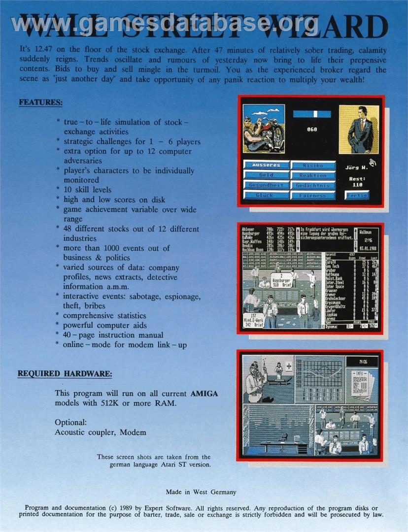 Wall Street Wizard - Commodore Amiga - Artwork - Box Back