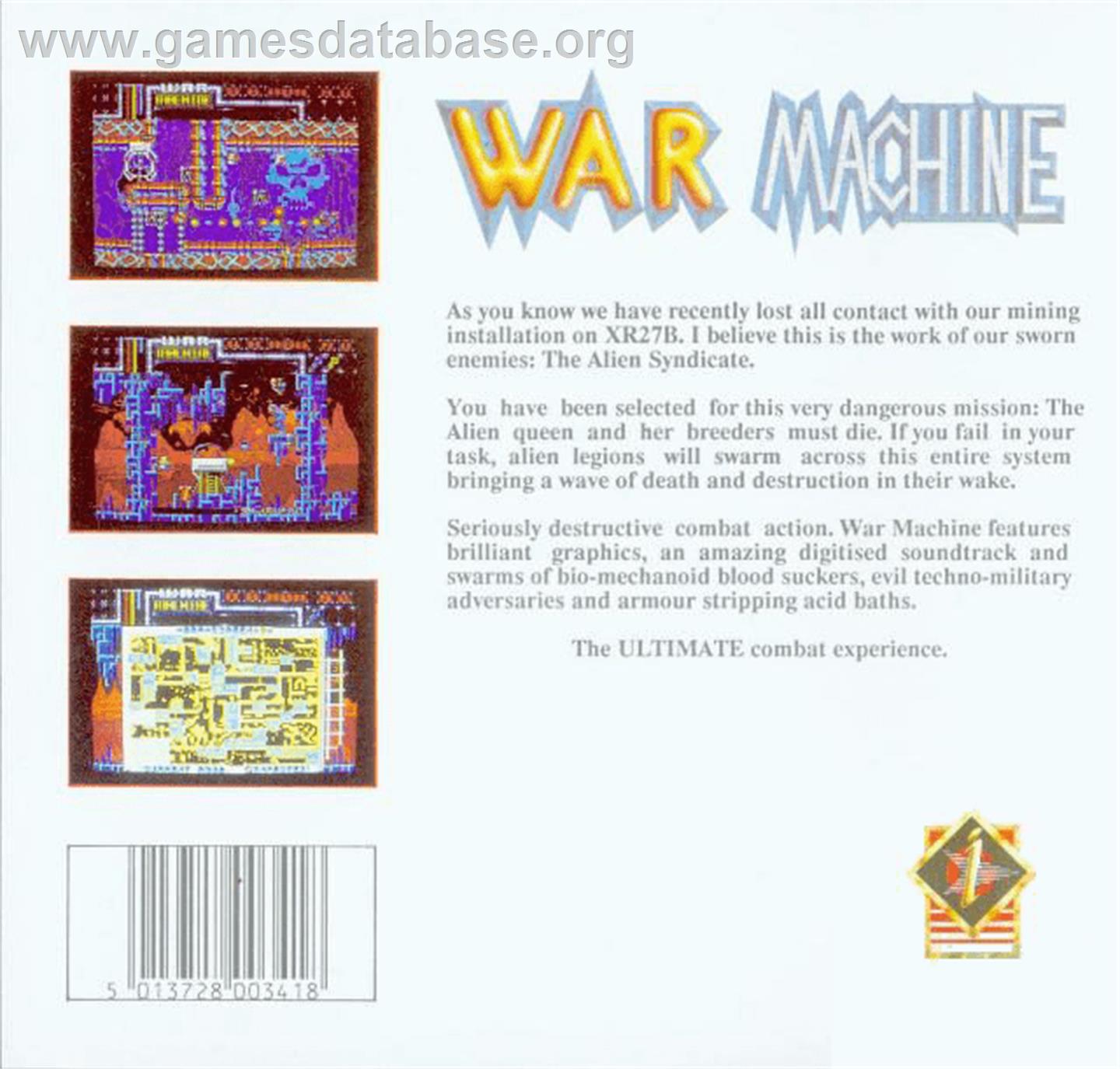 War Machine - Commodore Amiga - Artwork - Box Back