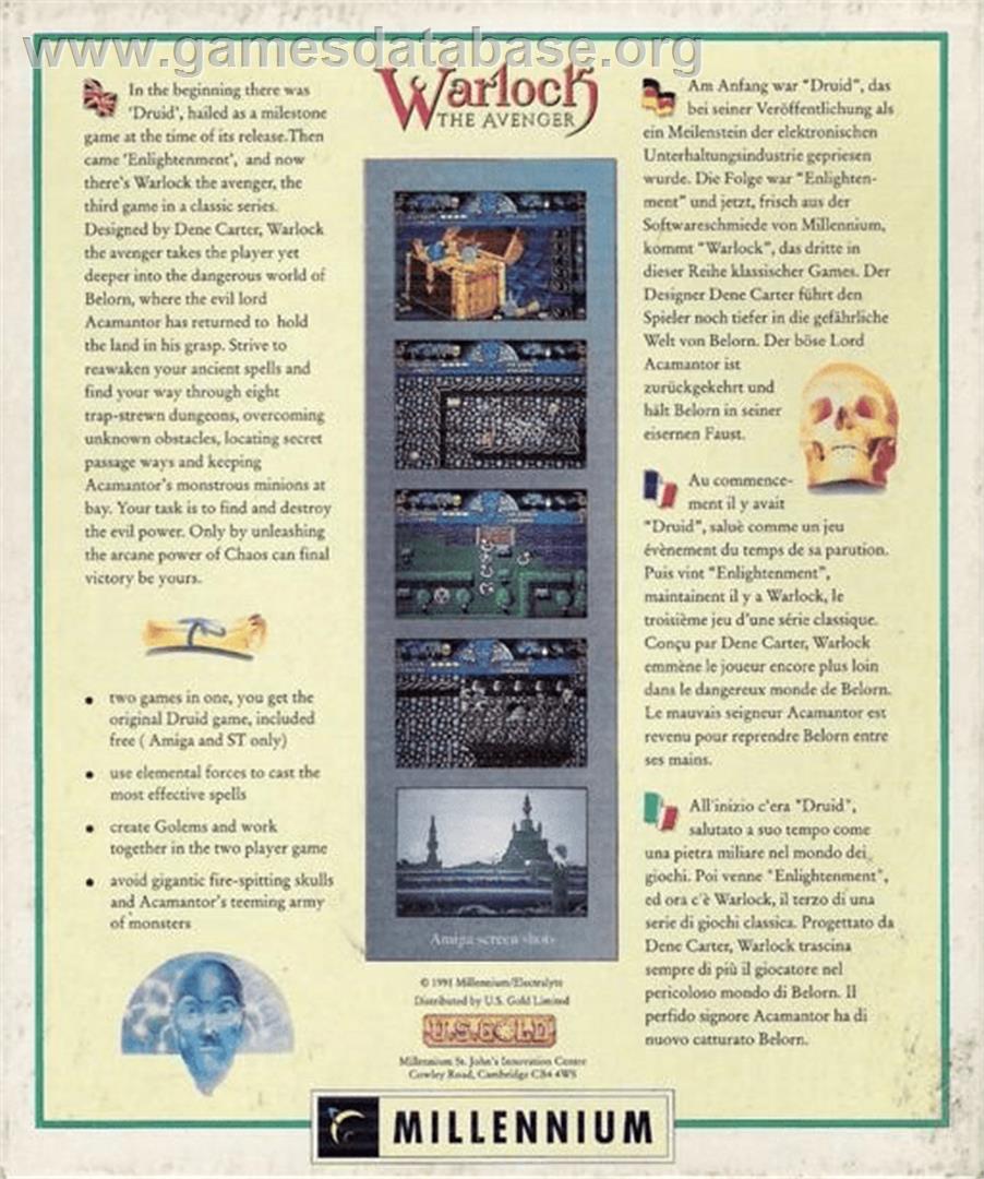 Warlock - The Avenger - Commodore Amiga - Artwork - Box Back