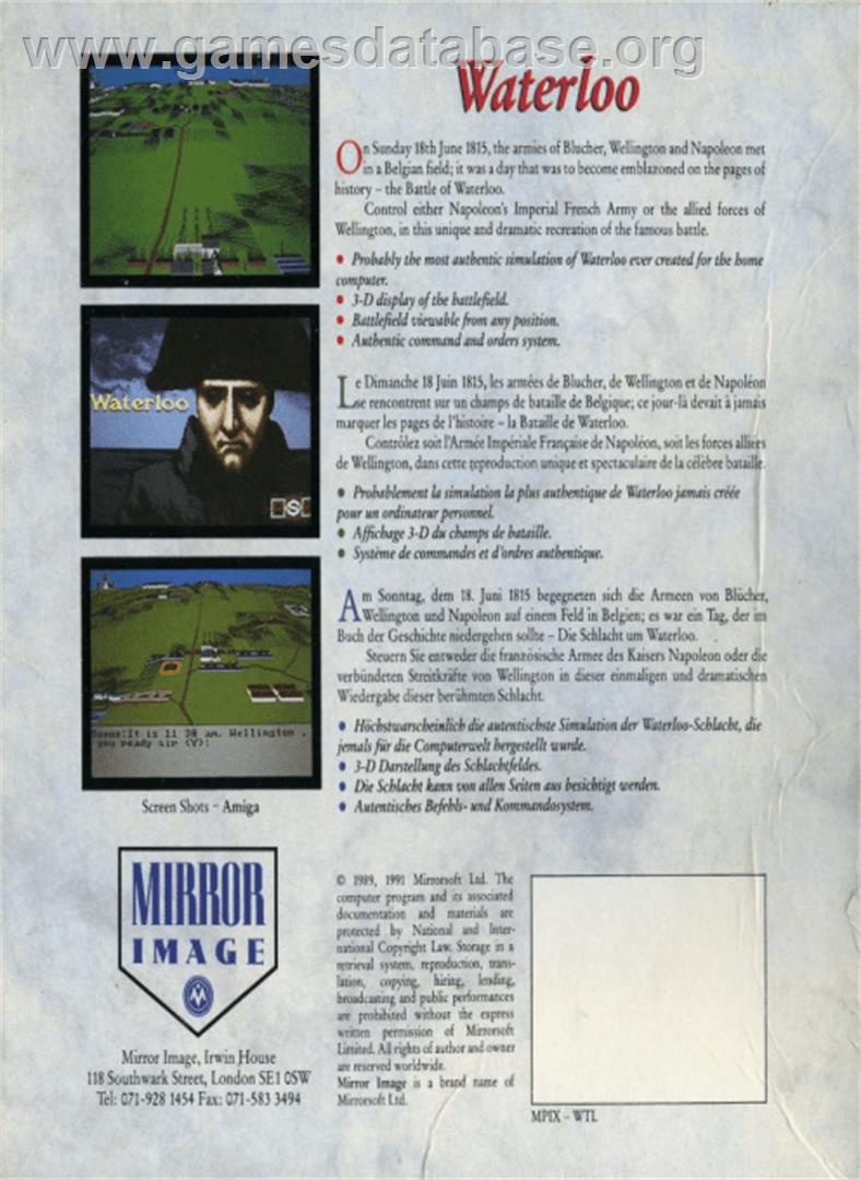 Waterloo - Commodore Amiga - Artwork - Box Back