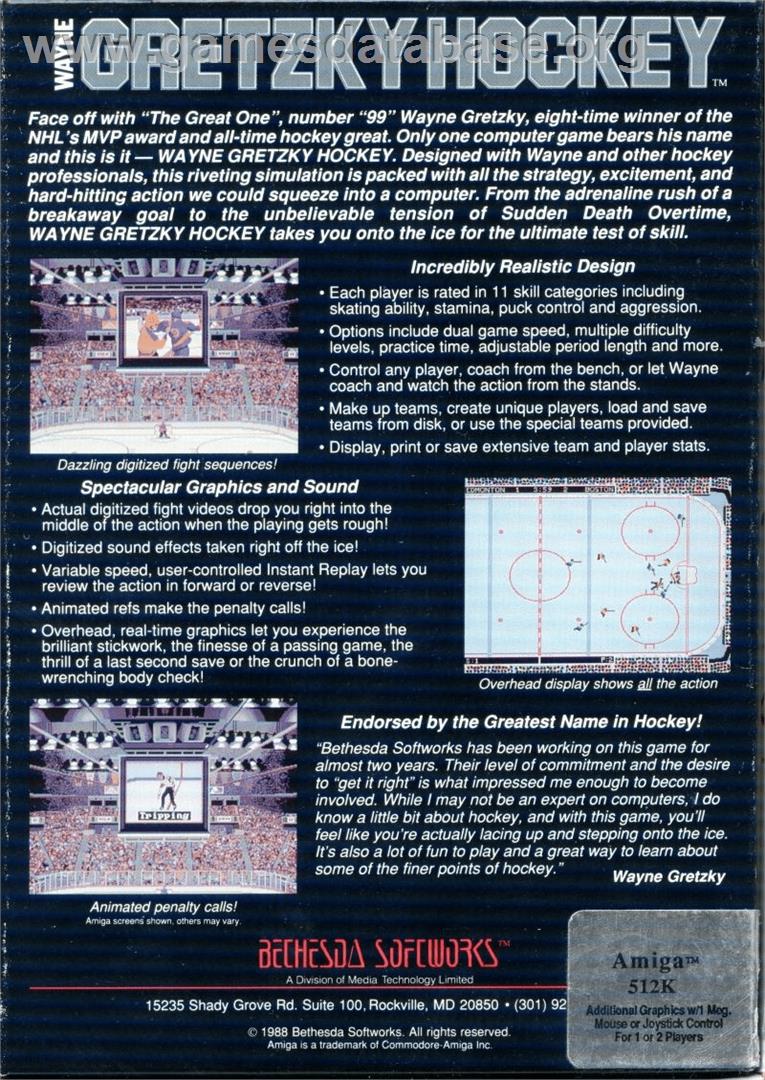 Wayne Gretzky Hockey - Commodore Amiga - Artwork - Box Back