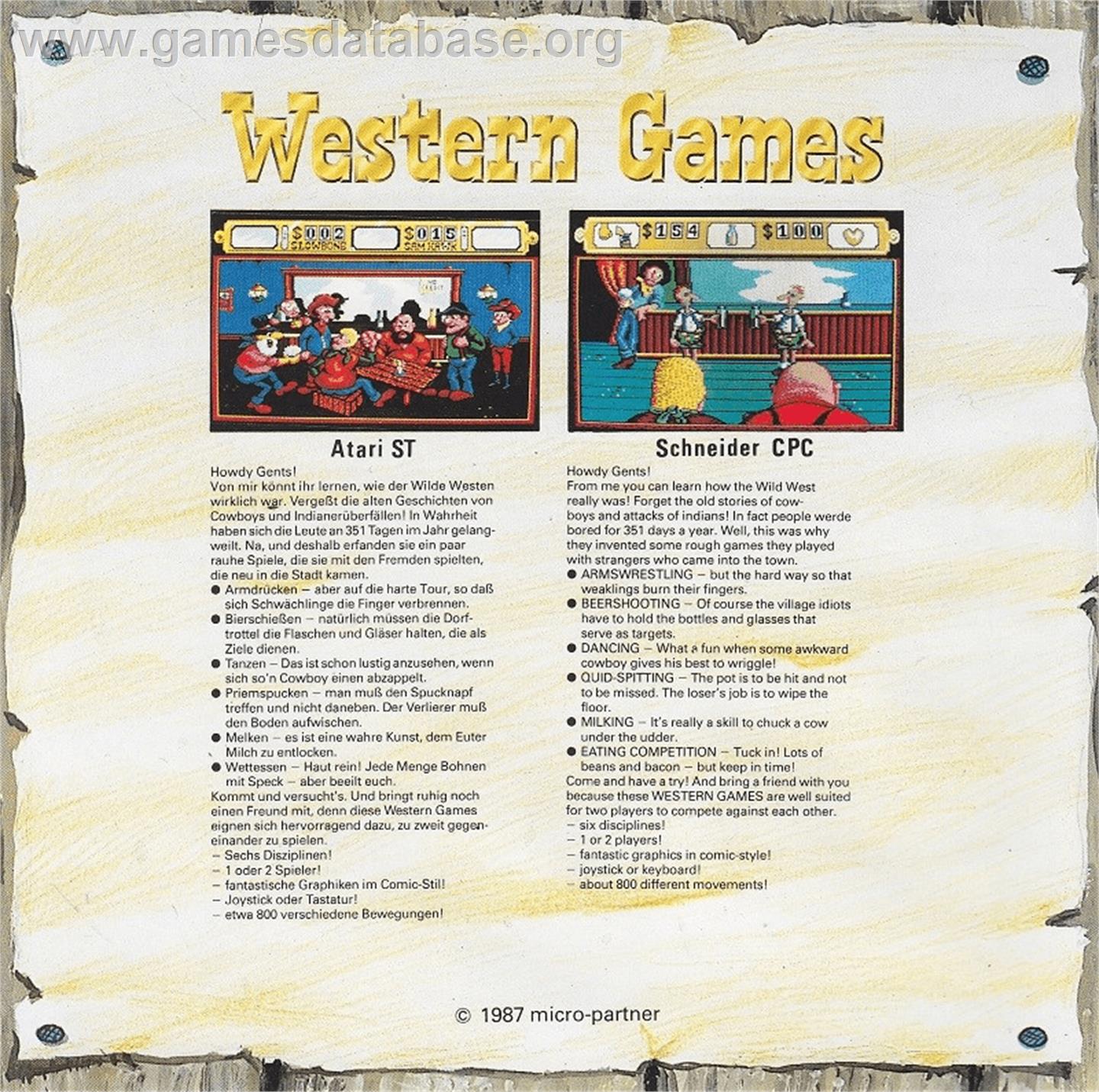 Western Games - Commodore Amiga - Artwork - Box Back