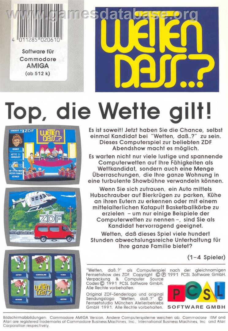 Wetten Dass..? - Commodore Amiga - Artwork - Box Back