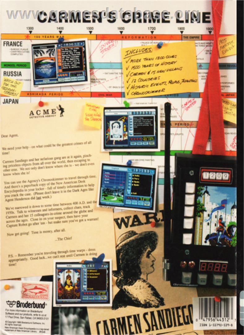 Where in Time is Carmen Sandiego - Commodore Amiga - Artwork - Box Back