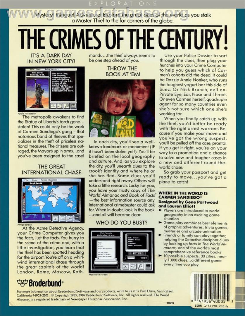 Where in the World is Carmen Sandiego? - Commodore Amiga - Artwork - Box Back
